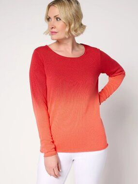 Women with Control 100% Cotton Printed Ombre Sweater, Red Sz 1X a696410